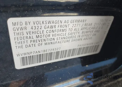 2011 Volkswagen Cc Sport z USA, uszkodzony, nr VIN WVWNP7AN1BE729327